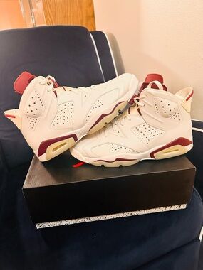 Jordan Air Jordan 6 Retro Maroon 384664-116 Off White Maroon Leather Men's 2015